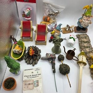Huge Fairy Garden Lot Gnome Door Camper Church Miniatures Moss Trees LED 60+ Pc